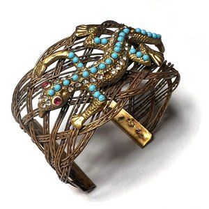 Vintage Metal Bracelet with lizard and rhinestones